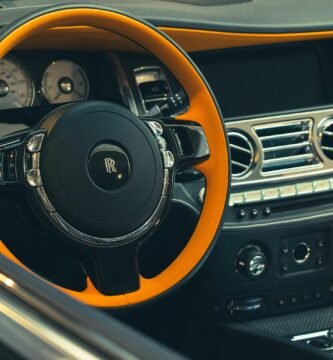 black and orange steering wheel